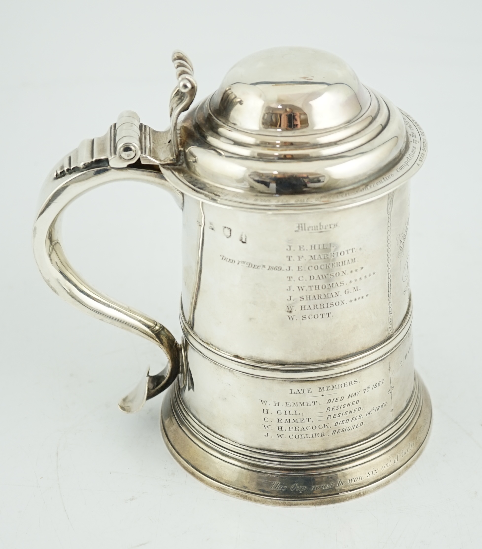 A George II silver tankard with domed cover, by Richard Bayley?